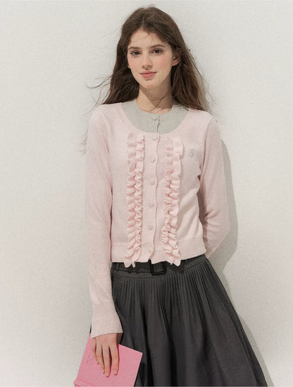 Fine-Gauge Ruffle Cardigan Sweater