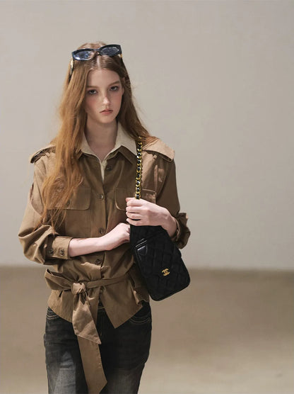Cotton Linen Cinched Workwear Shirt