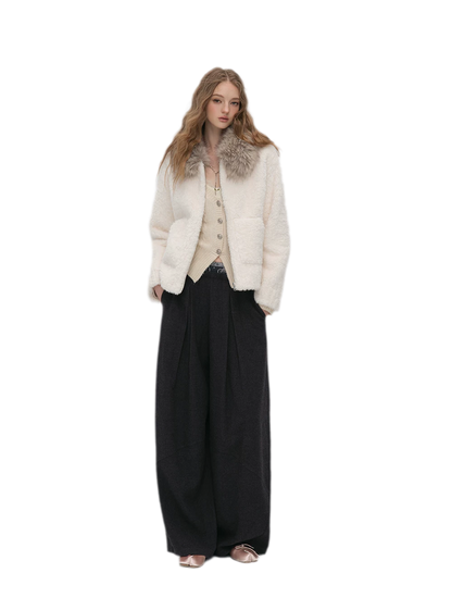 Pleated Contrast Wide-Leg Trousers