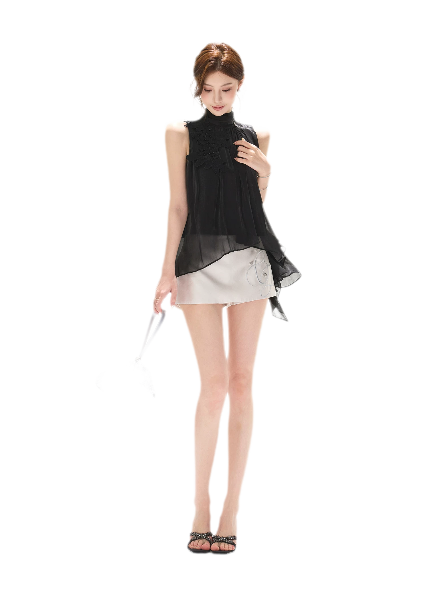 Embellished Satin Mini Skort