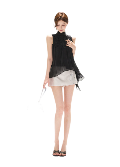 Embellished Satin Mini Skort