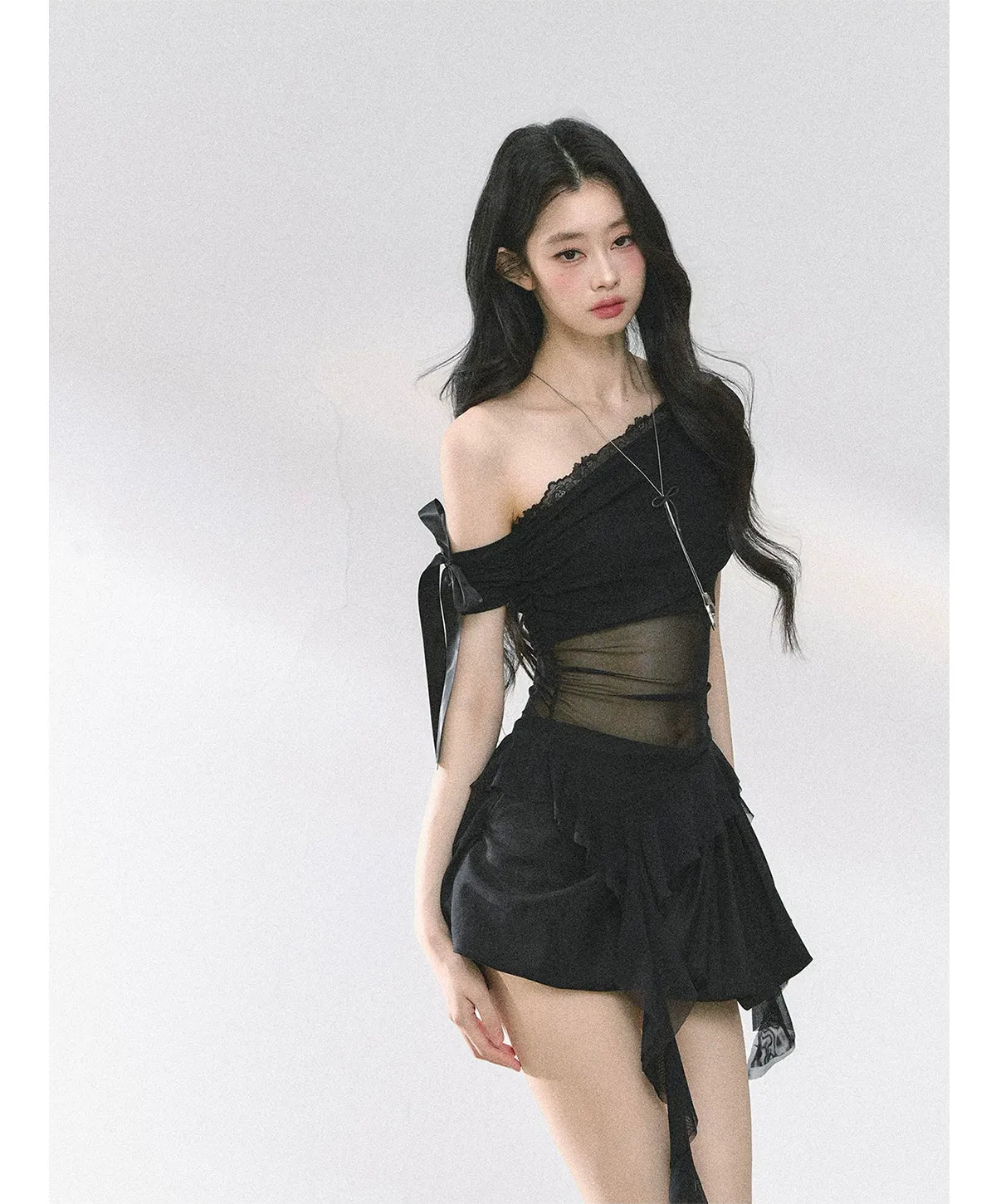 Sheer Asymmetric Mesh Tee