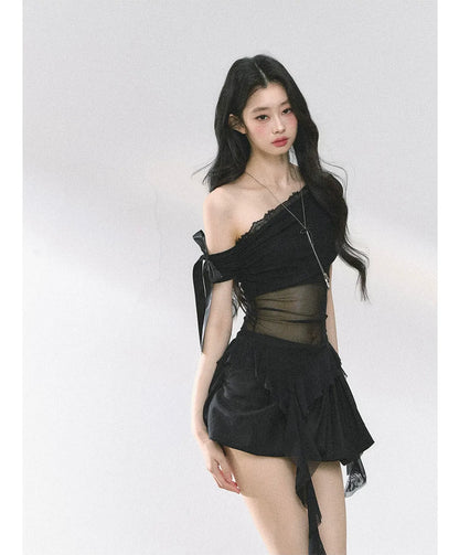 Sheer Asymmetric Mesh Tee