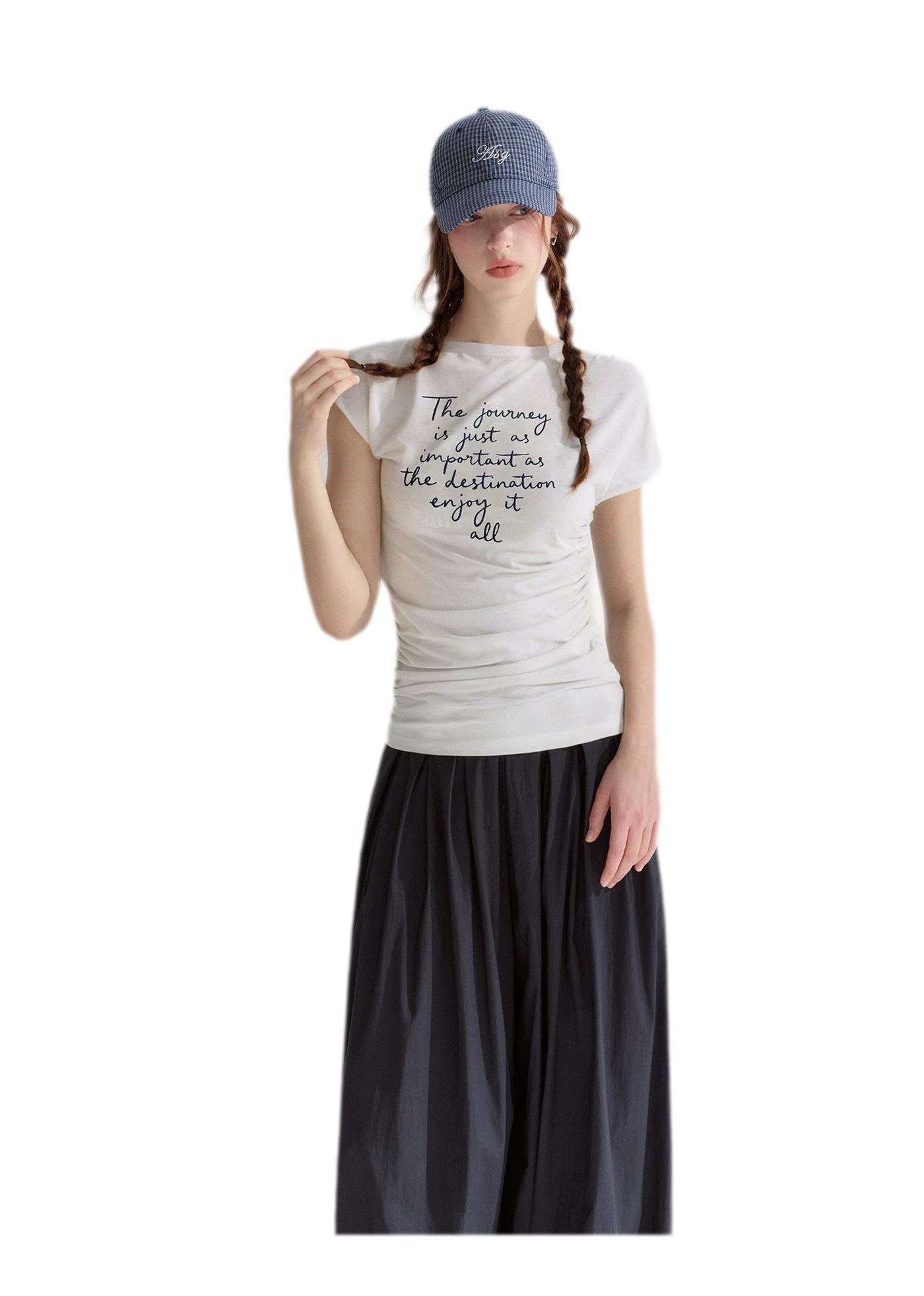 Ruched Embroidered Sleeve T-Shirt