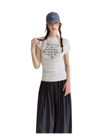 Ruched Embroidered Sleeve T-Shirt