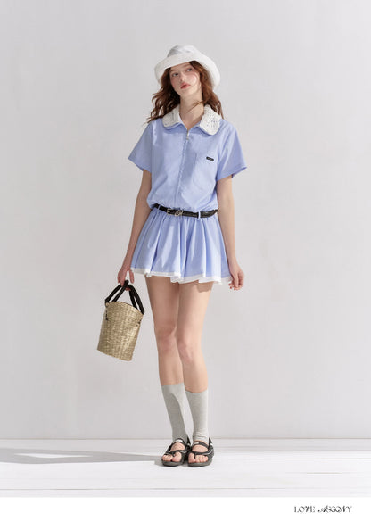 Lace Collar Half-Zip Waist Dress