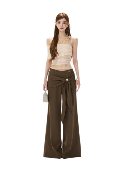 Twist Belt Wide-Leg Pants