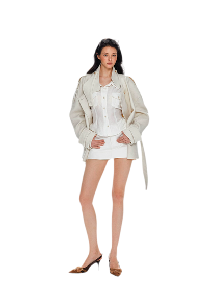 Wool Stand-Collar Belted Coat