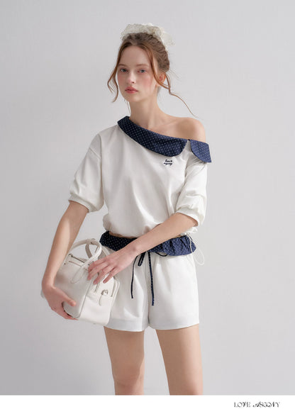Vintage Polka Dot Asymmetric Short Sleeve Sweatshirt