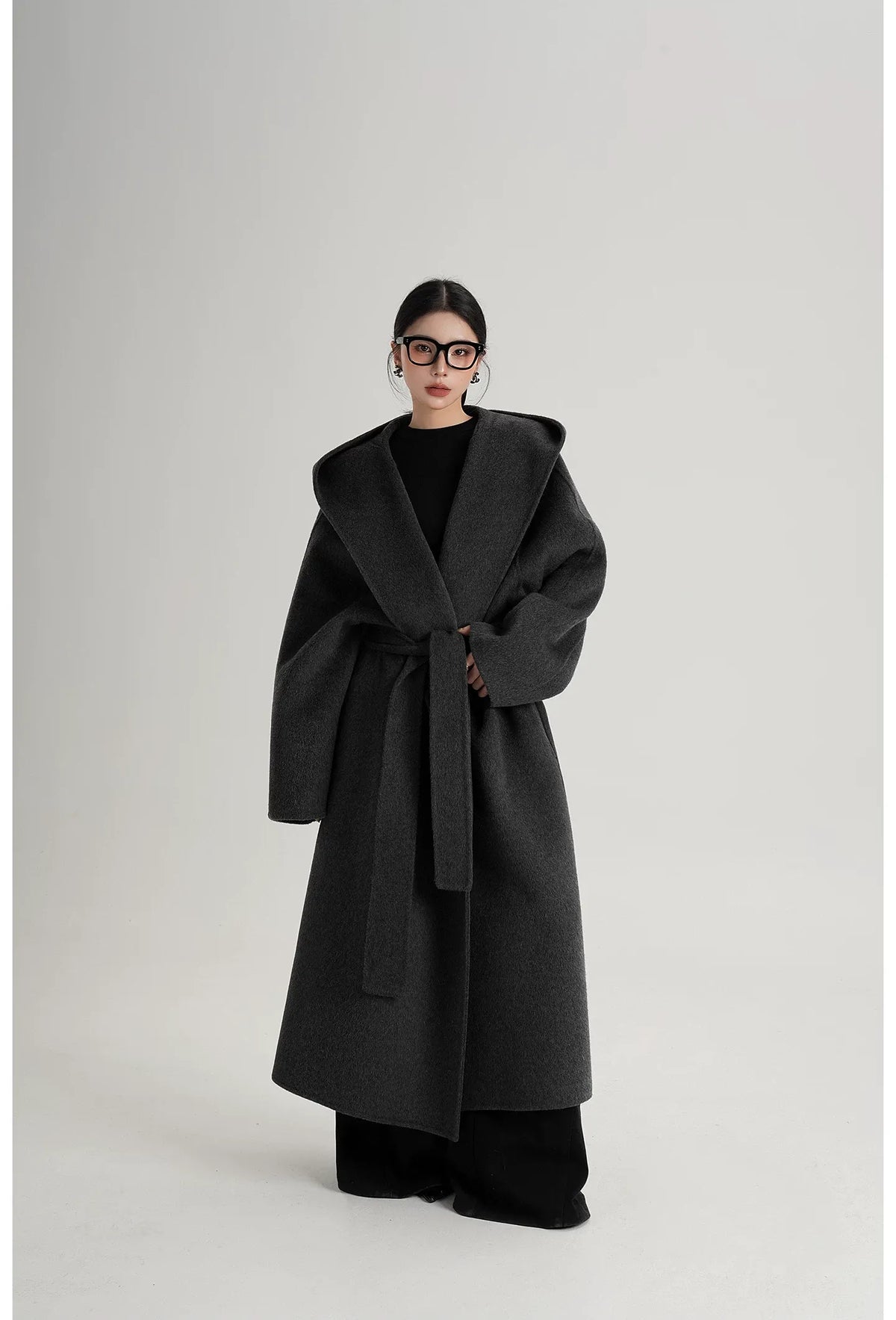 Hand-Sewn Oversized Hooded Wool Coat