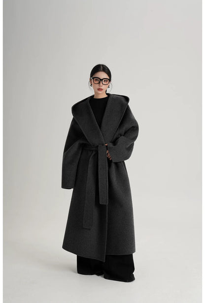 Hand-Sewn Oversized Hooded Wool Coat