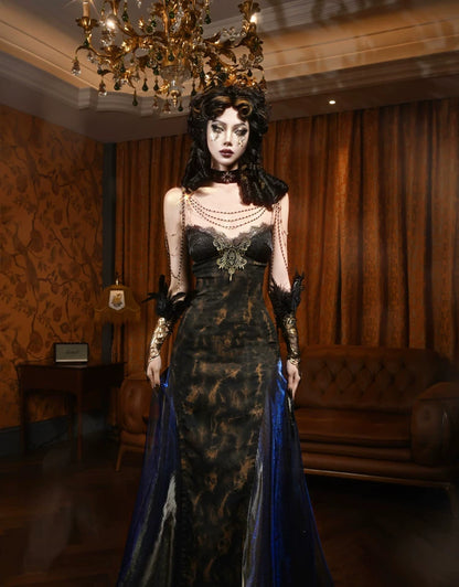 Gold Jacquard A-Line Evening Dress