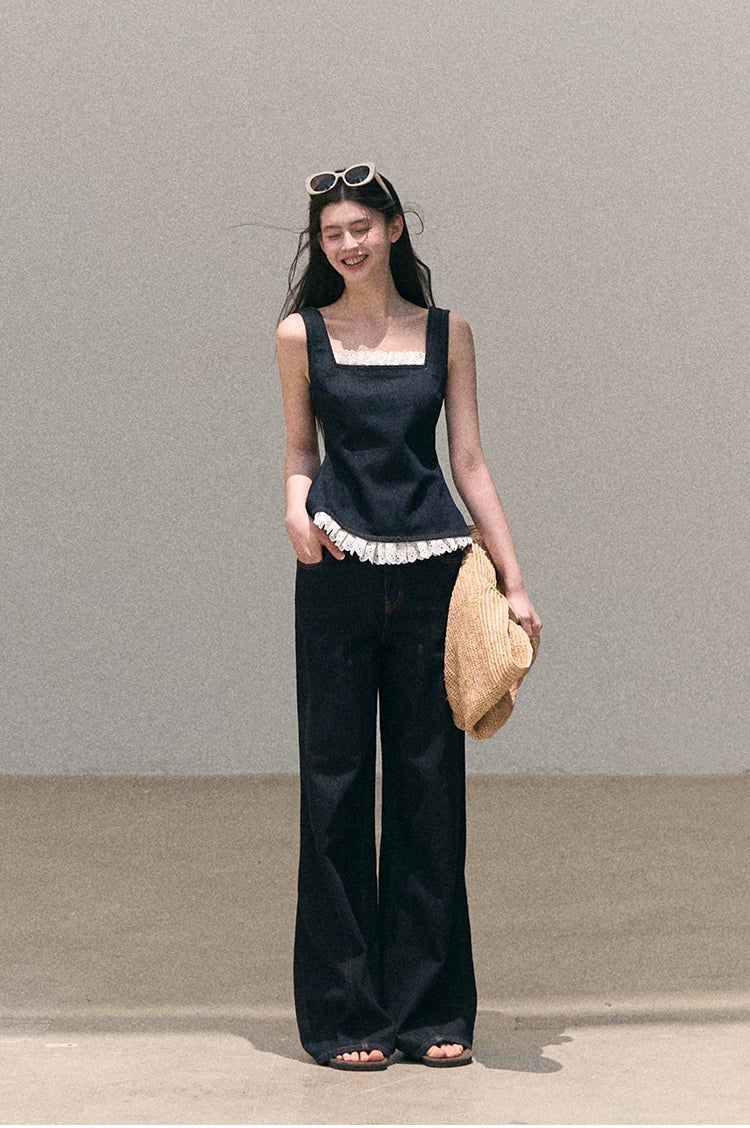 Washed Denim Wide-Leg Set