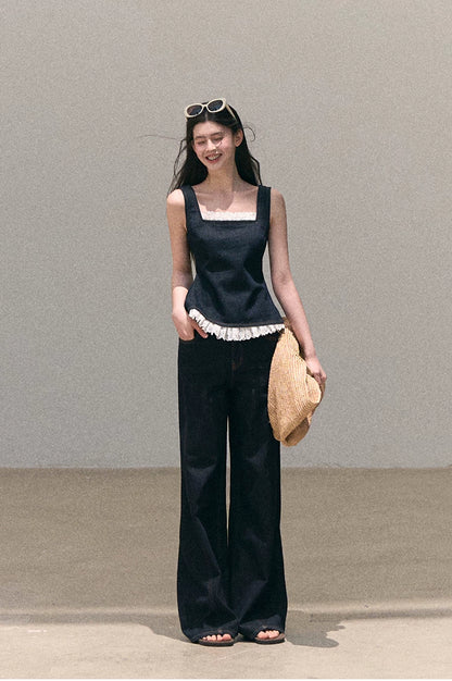 Washed Denim Wide-Leg Set