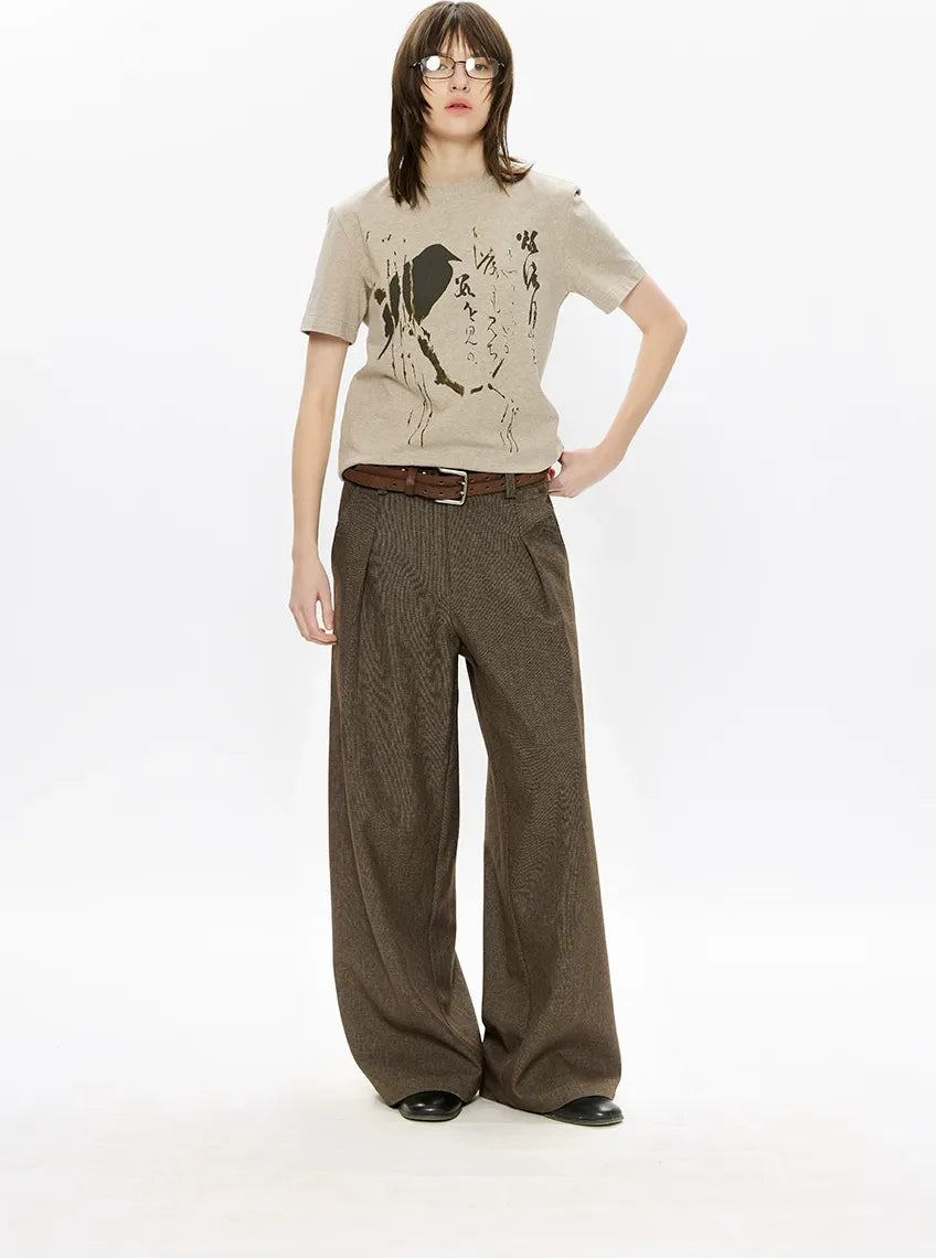 500G Houndstooth Pleated Wide-Leg Pants