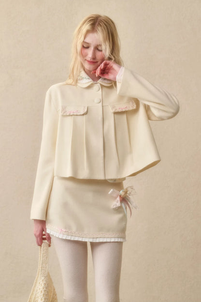 Embroidered Boxy Jacket Skirt Set