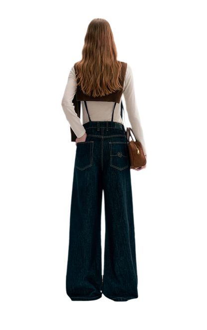 Contrast Floral Denim Overalls