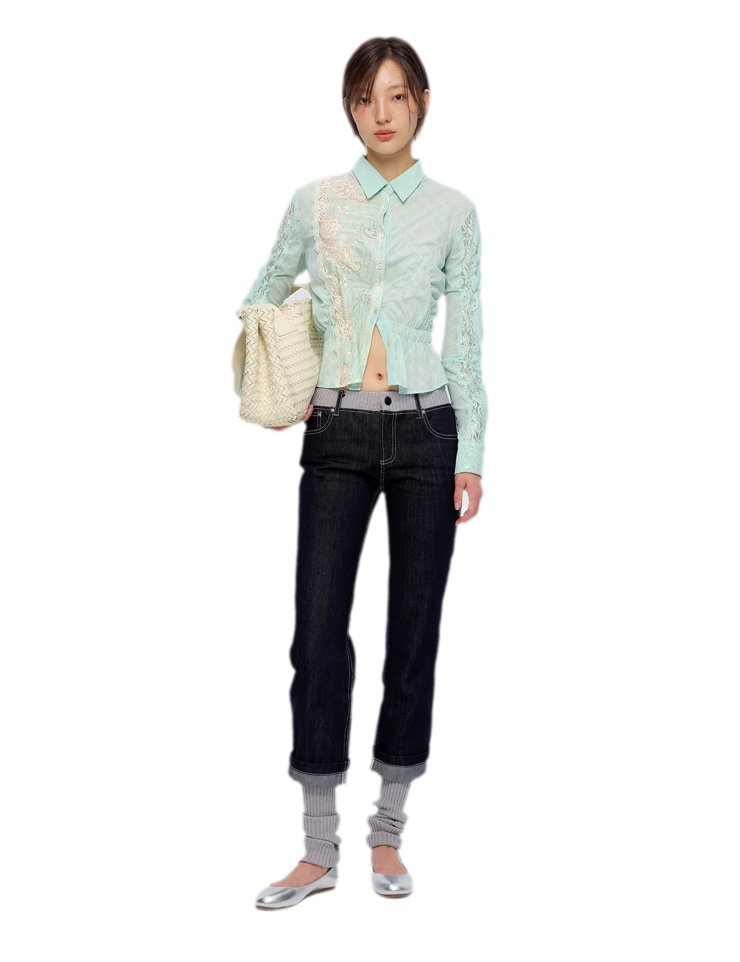 Lace Shirred Peplum Blouse
