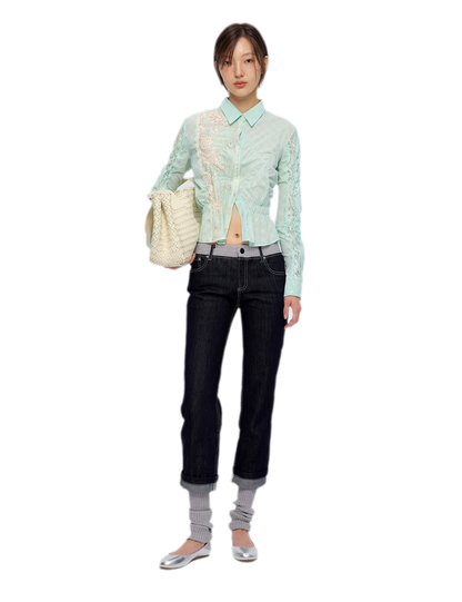 Lace Shirred Peplum Blouse