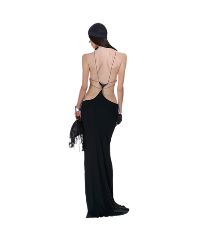 Backless Halter Slit Dress