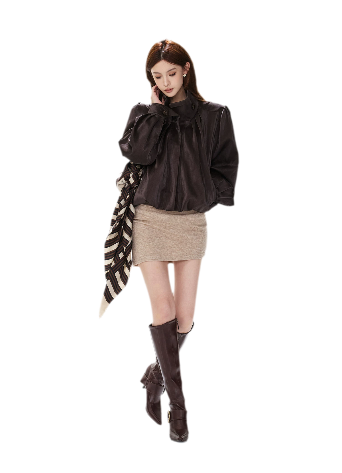 Veste courte froncée en cuir PU