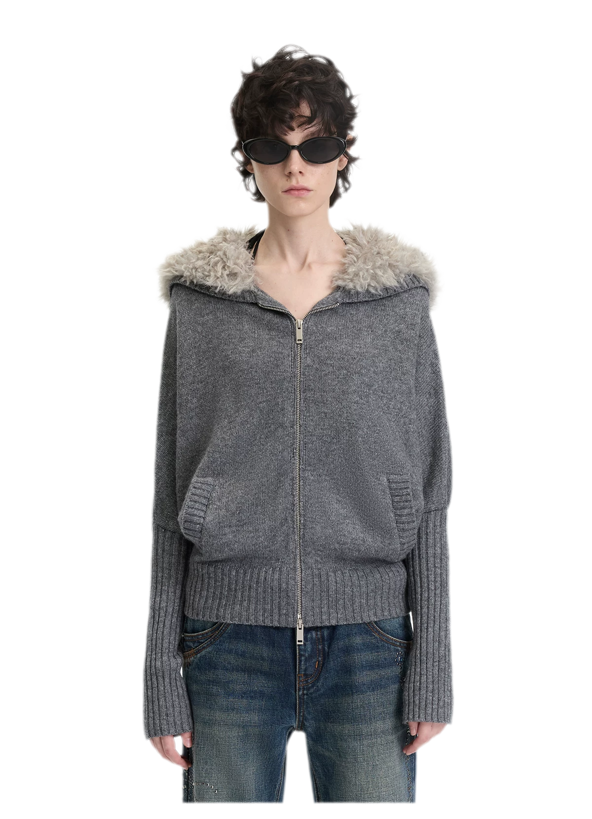 Textured Batwing Hooded Cardigan