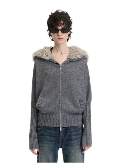 Textured Batwing Hooded Cardigan