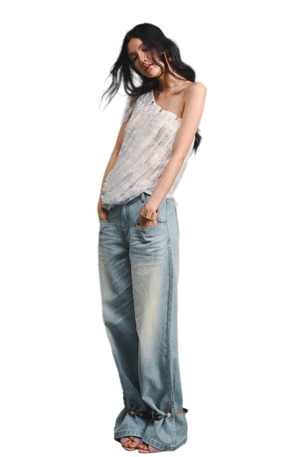 Lace Ruched Asymmetric Top