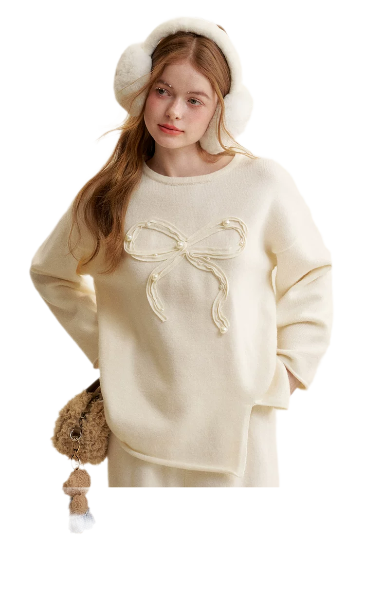 Bow Embroidered Knit Set