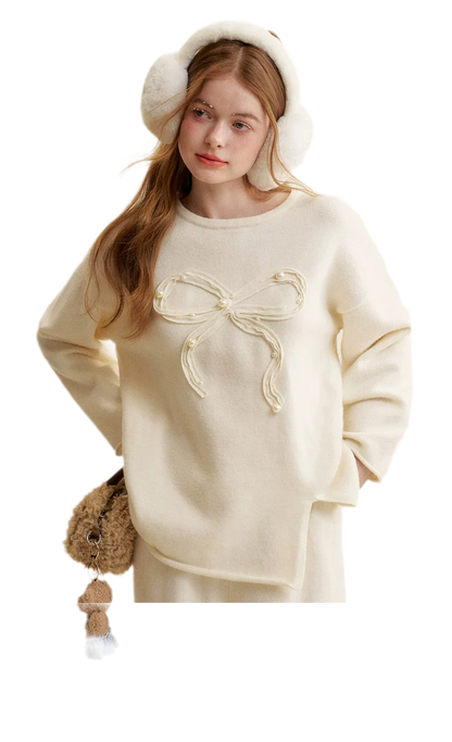 Bow Embroidered Knit Set