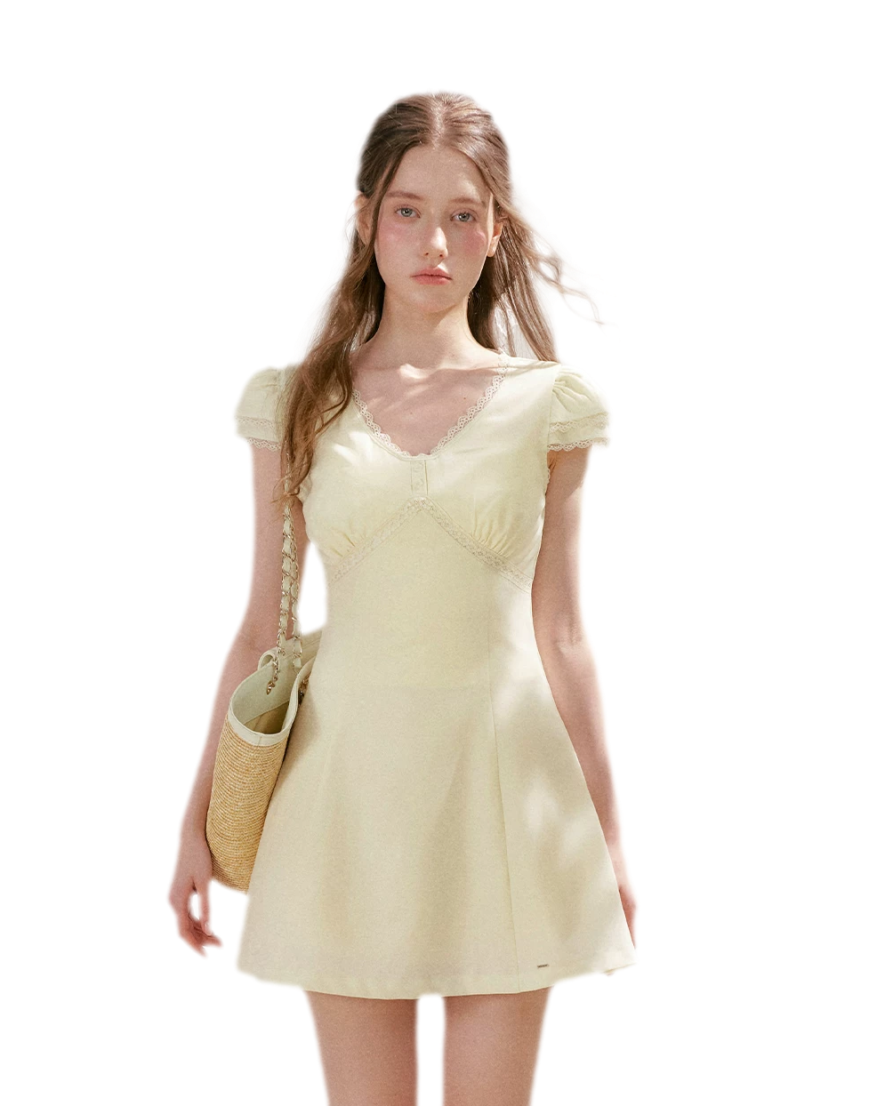 Lace V-Neck Short Sleeve A-Line Dress