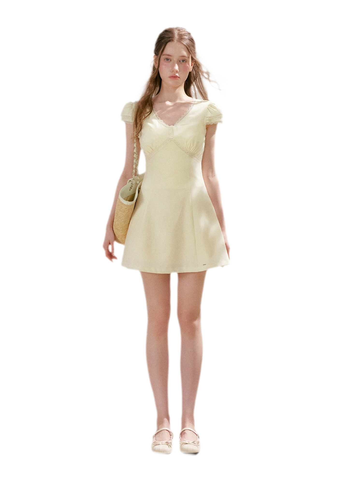 Lace V-Neck Short Sleeve A-Line Dress