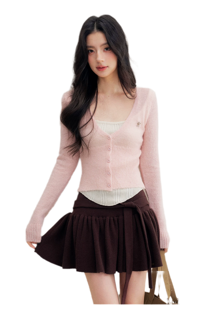 Brushed Contrast V-Neck Sweater