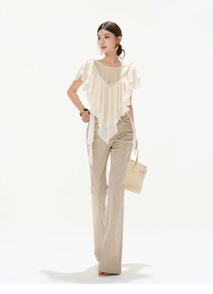 Slim Fit Flared Cotton Blend Pants