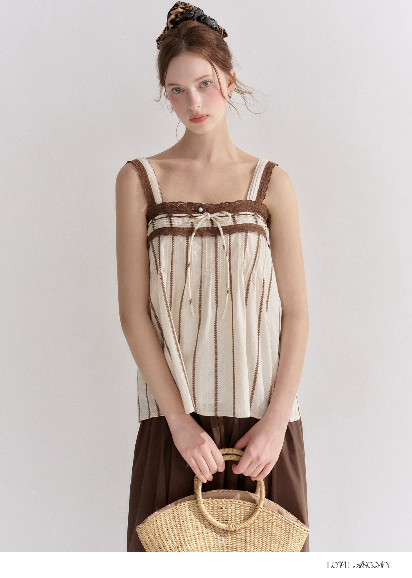 Striped Lace-Trim Tie-Front Camisole
