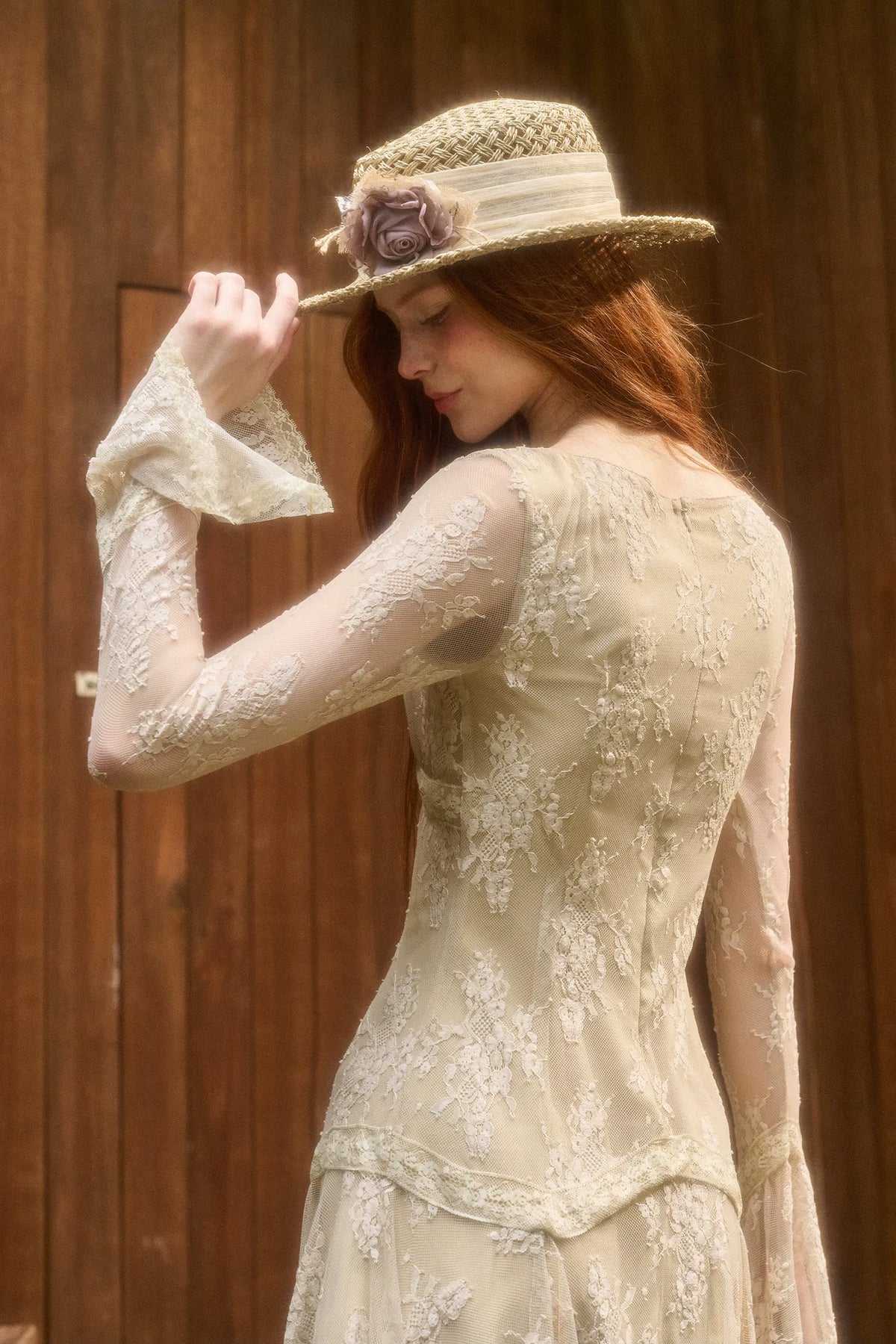 Embossed Lace Cinched Waist Dress