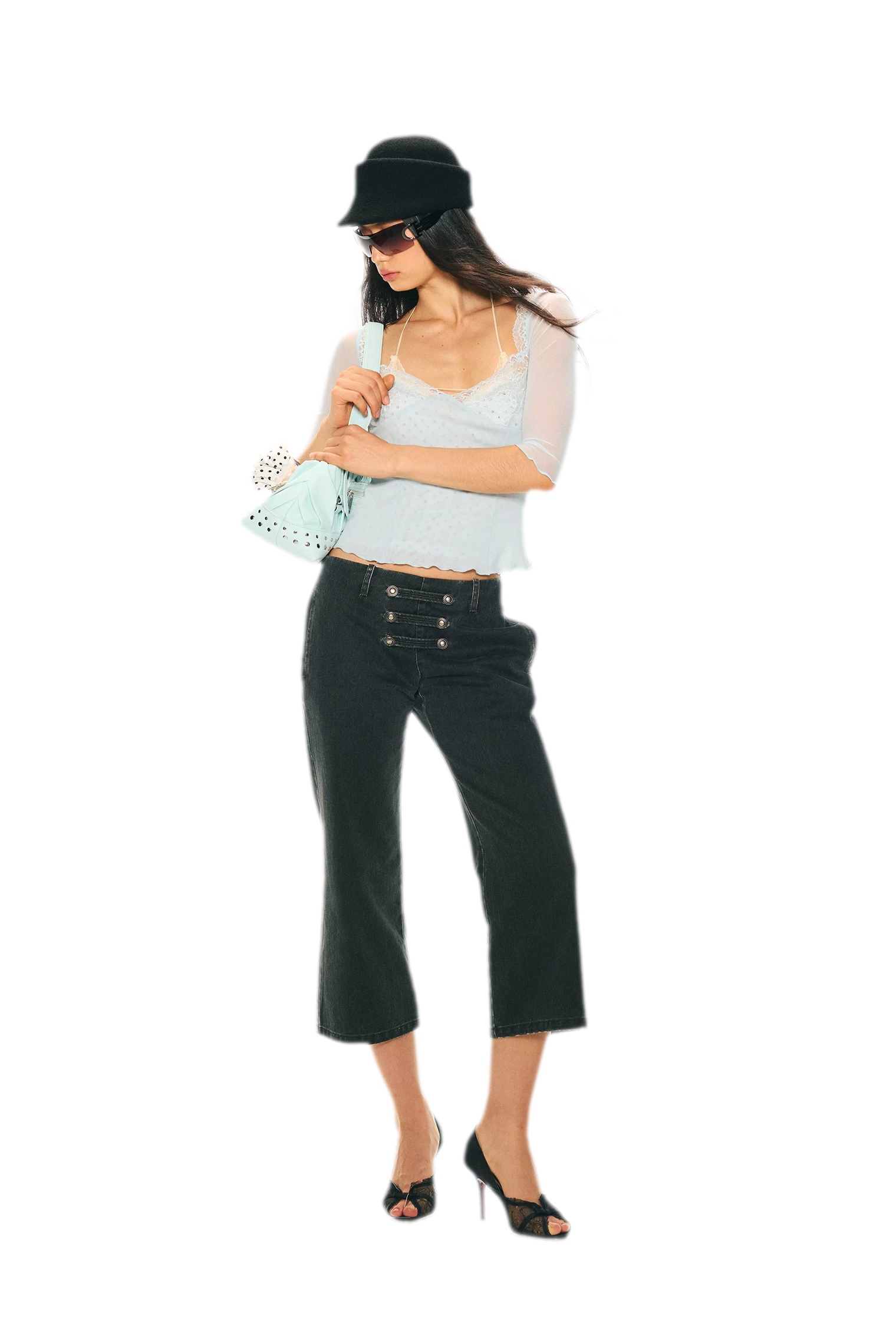Vintage Pirate Buckle Denim Capris