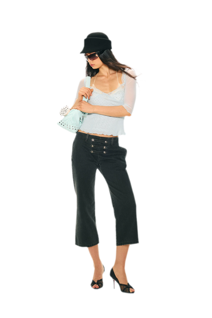 Vintage Pirate Buckle Denim Capris