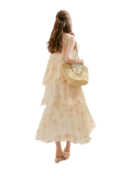 Chiffon Floral Halter Long Dress