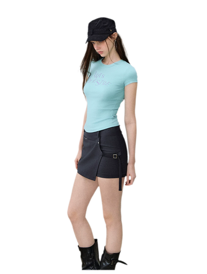 Tencel-Cotton Letter Print Slim T-Shirt
