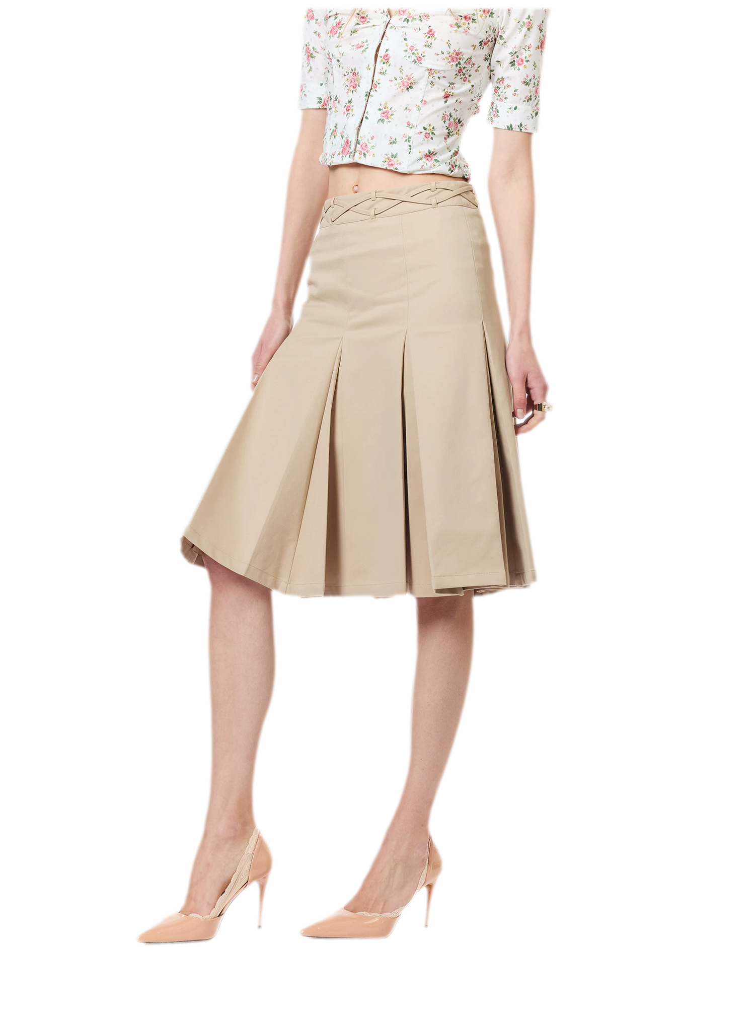 Low Waist Pleated A-Line Skirt
