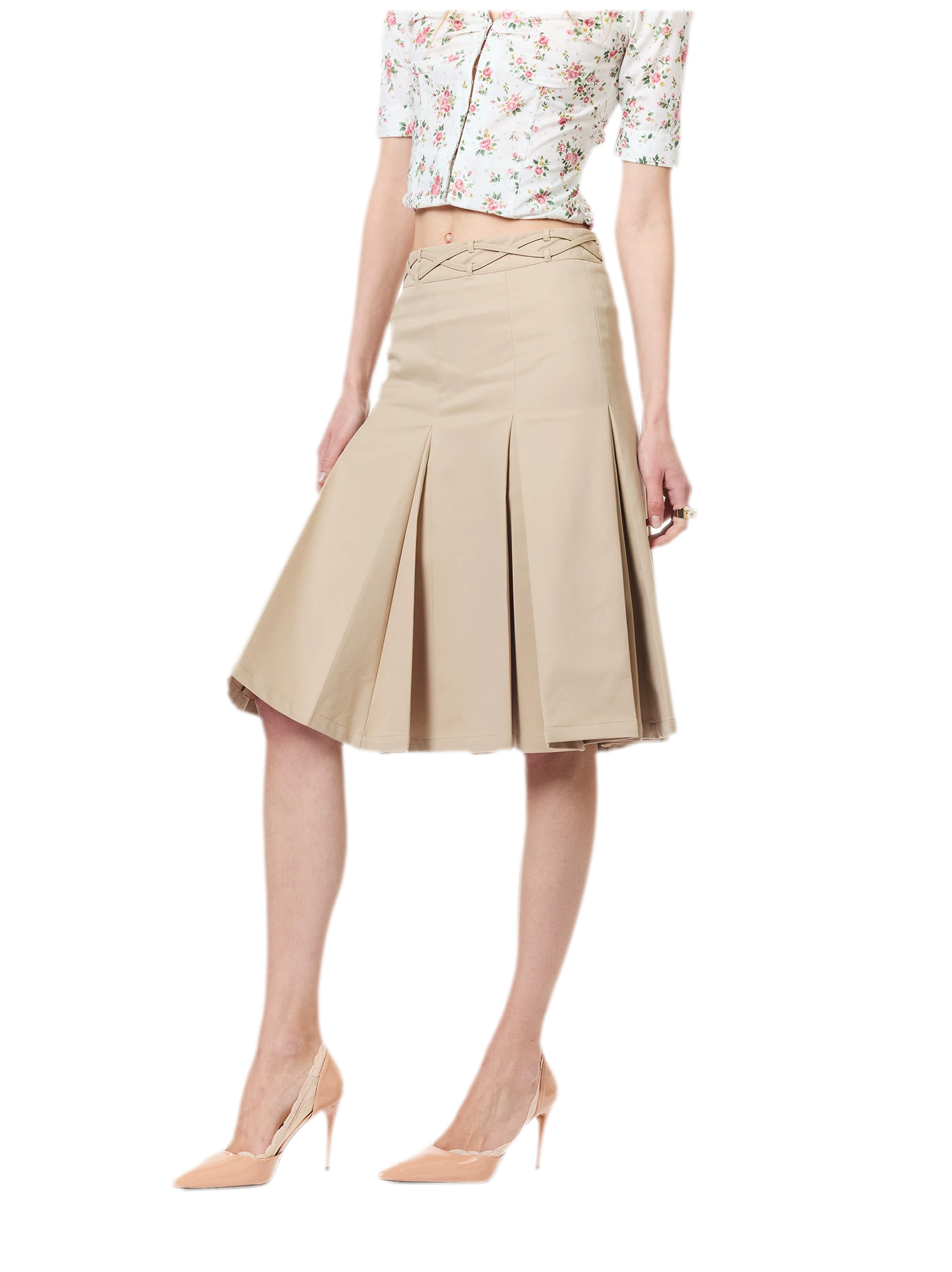 Low Waist Pleated A-Line Skirt
