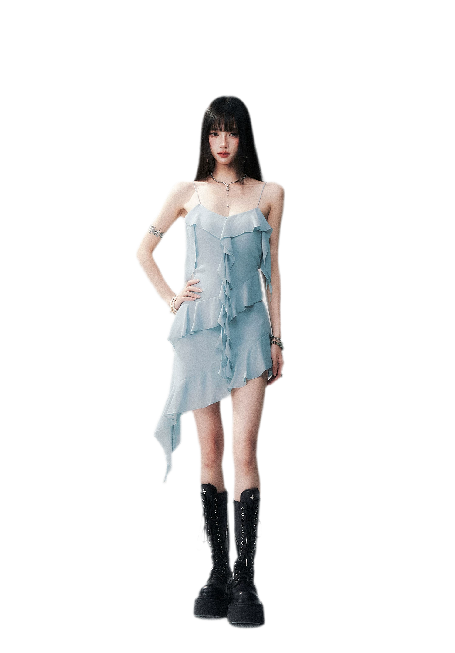 Ruffled Asymmetric Cami Dress