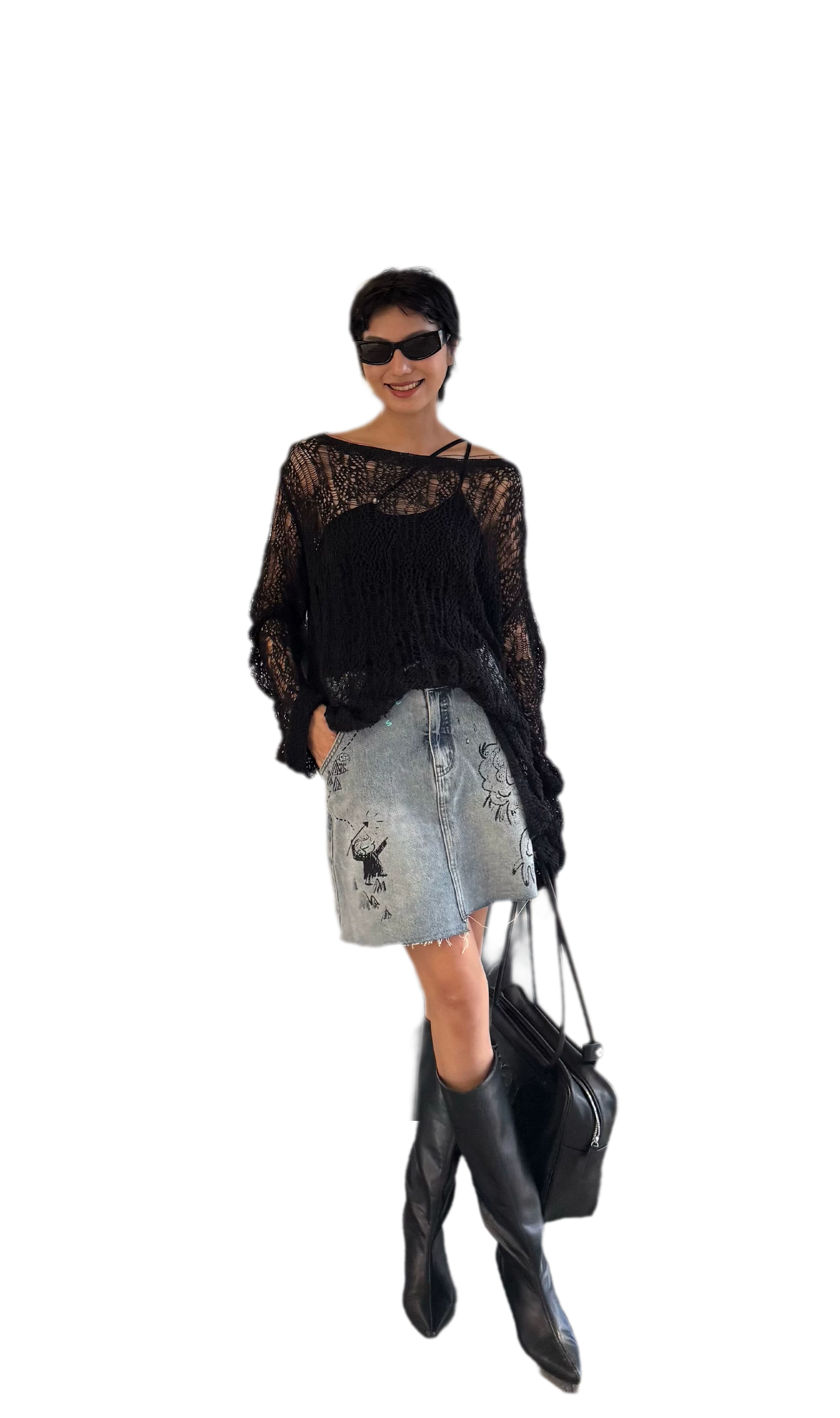 Washed Graffiti A-Line Denim Skirt