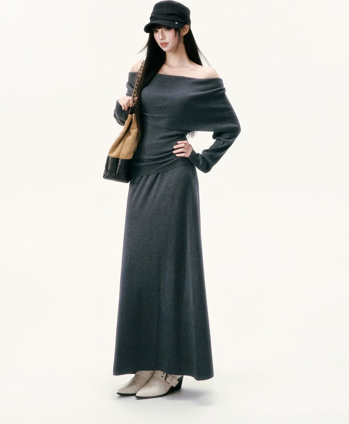 Wool Blend Off-Shoulder Skirt Set — Load image 18 in gallery view