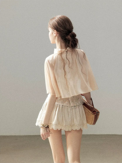 Textured Sequin Cape Top