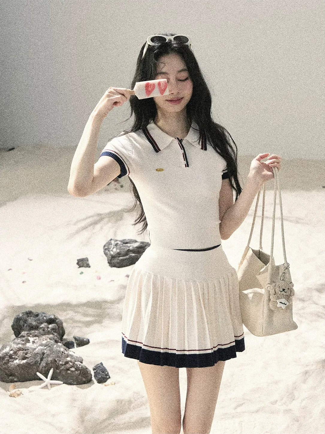 Jacquard Polo Pleated Skirt Set