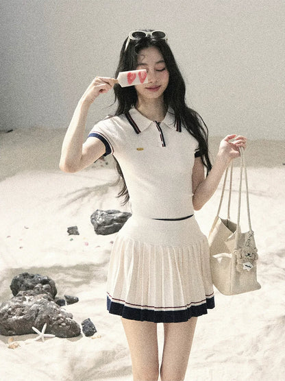 Jacquard Polo Pleated Skirt Set