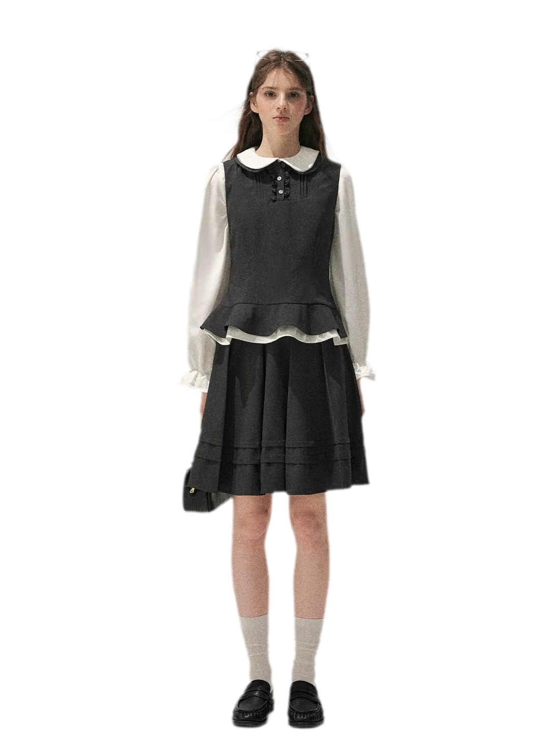 Textured Pleated Vest Skirt Set