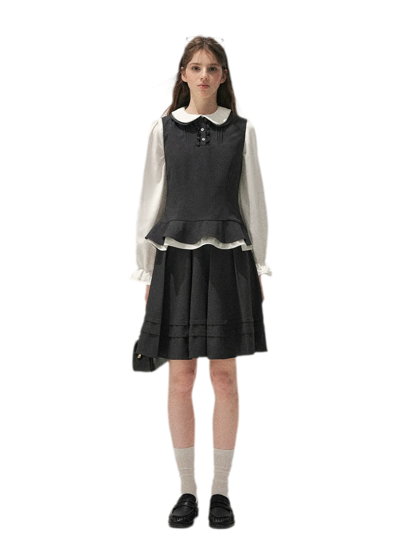 Textured Pleated Vest Skirt Set